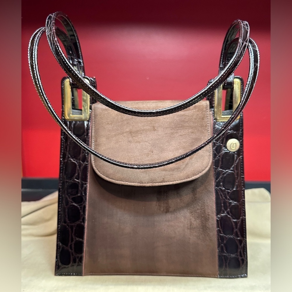 Naturalizer Handbag Brown Faux Embossed Croc & Faux Suede With Double Handles